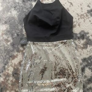 Nasty Gal Black Silver Sequin Mini Dress
